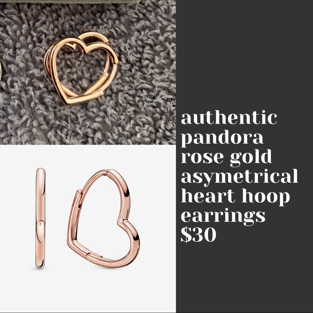 Authentic Pandora Minimalist Rose Gold Heart Hoops